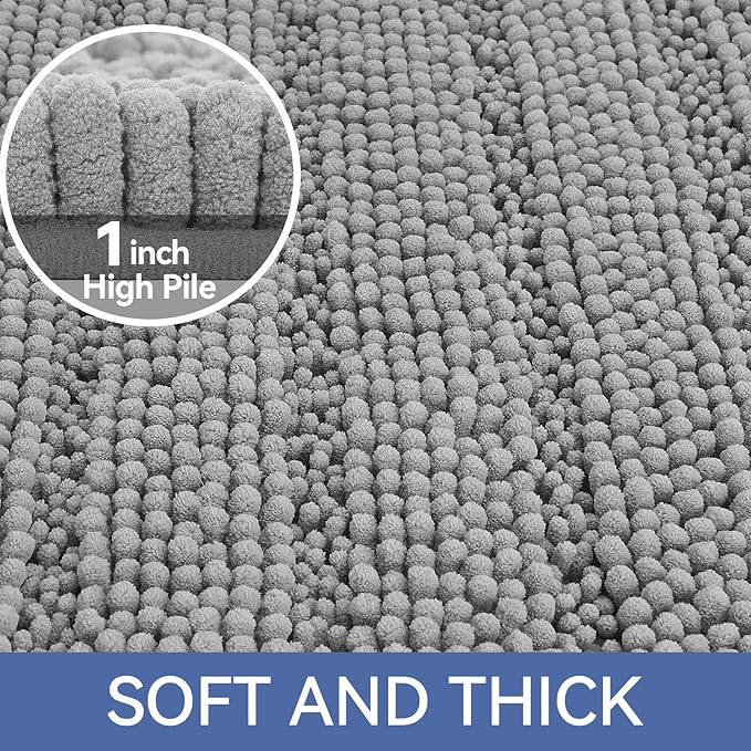 Bcoimo 70"×24" Chenille Bath Mat – Non-Slip with Backing Bath Rug Ultra-Absorbent and Machine Washable Bathroom Mat Quick-Dry Design. Ideal for Bathroom and Tub Areas