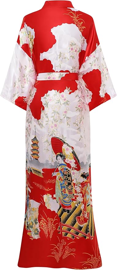 PRODESIGN Kimono Robe for Women - Long Satin Sleepwear Silky Kimono Cover-Up Nightgown Japanese Bathrobe Loungewear Blouse