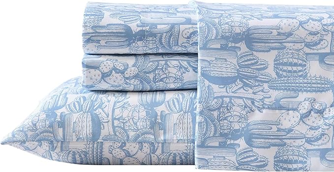 Wrangler - Twin Bed Sheets, Ultra-Soft & Lightweight Bedding with Matching Pillowcase, Lightweight Bed Set for All Season Comfort, Oeko-Tex Certified (Cactus Toile Blue)