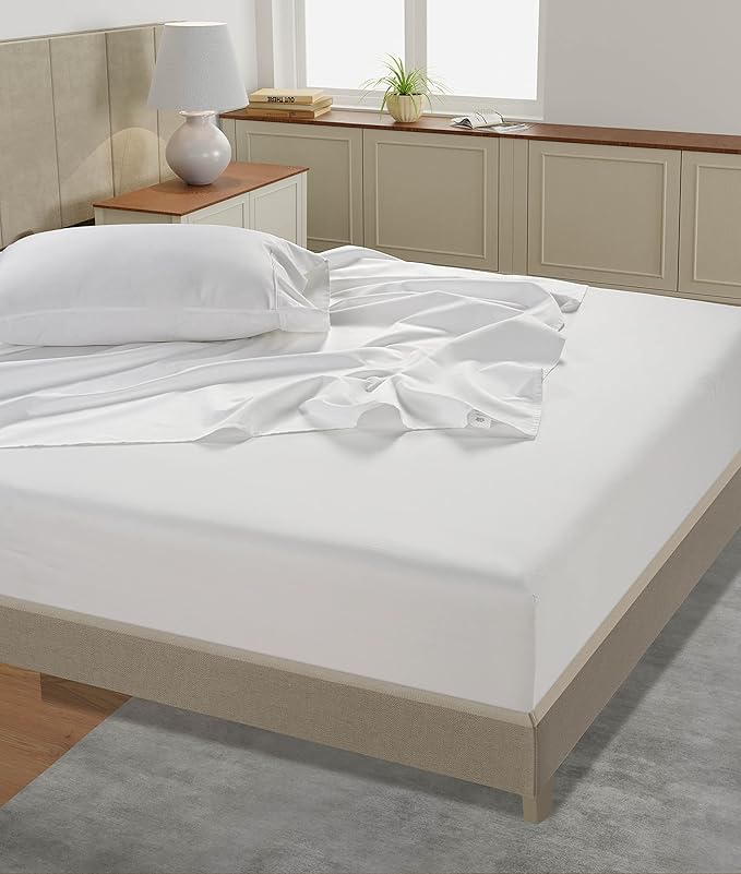 Lane Linen 100% Cotton Sheets – 450 Thread Count Full Size Sheet Set, Naturally Cooling Sateen Sheets, Soft & Comfy, 15” Deep Pocket Fully Elasticized Fitted Sheet, Bedding Sheets & Pillowcases, White