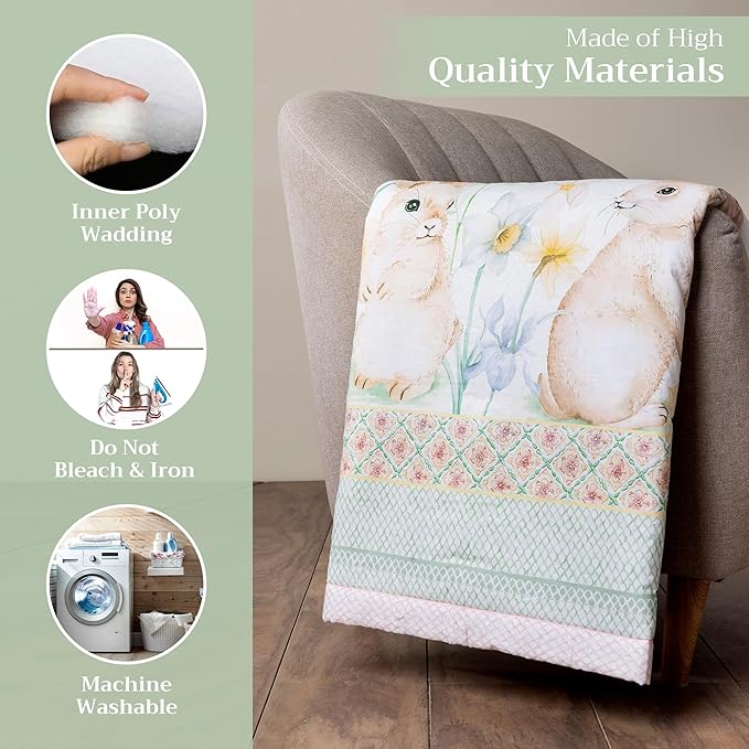 Maison d' Hermine Throw Blanket Lightweight and Breathable Cotton Easter Throw Blanket for Couch Bed Sofa Girls Boys Women Men Gifts Travel Living Room Bedding (50"x60", Easter Dew)