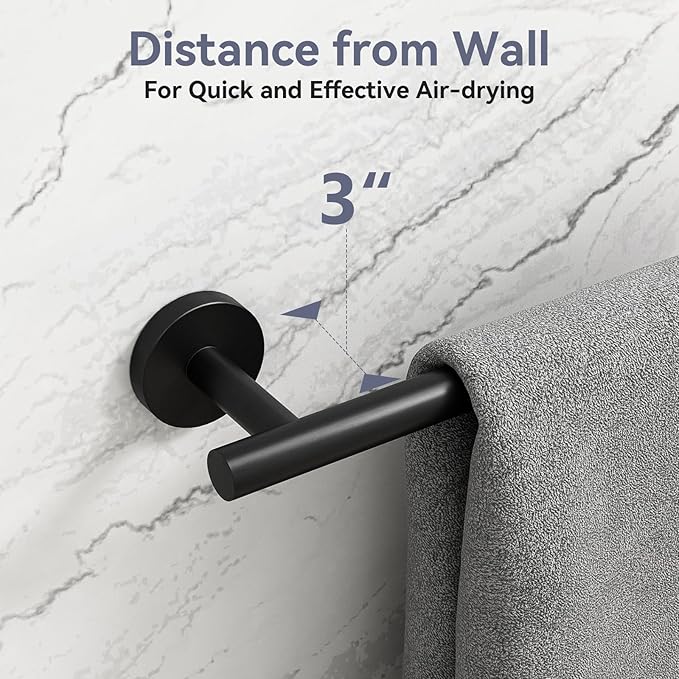 Matte Black Towel Bar, 16 Inch Bathroom Towel Rack, Towel Holder Wall Mounted, Thicken SUS304 Stainless Steel Towel Rod Modern Home Decor (Total Length 18-Inch)