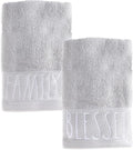 Rae Dunn Hand Towels, Embroidered Decorative Hand Towel for Kitchen and Bathroom, 100% Cotton, White- Blessed/Family, 16"x 28"