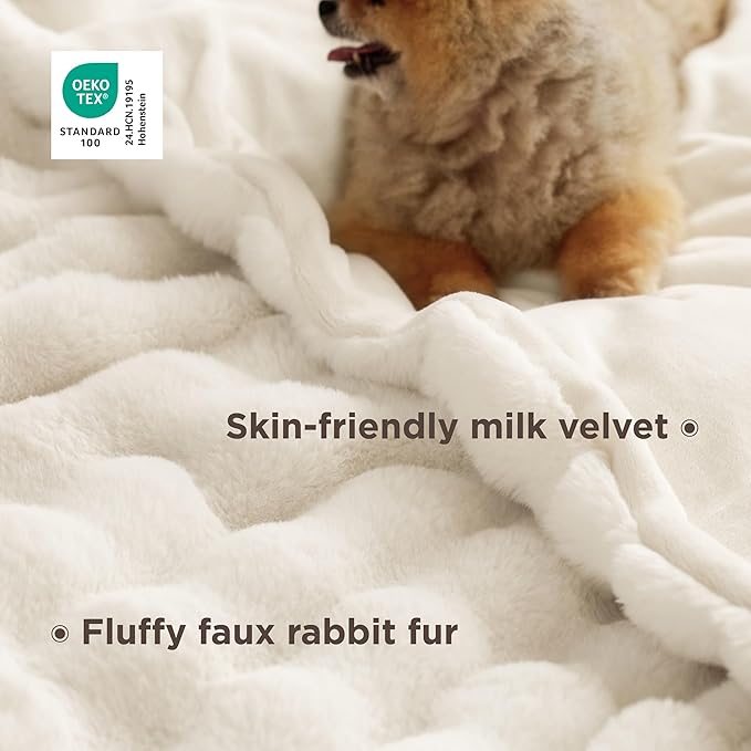 Bedsure GentleSoft Fluffy Fuzzy Throw Blanket, 870GSM Soft Faux Fur Blanket for Couch, Plush Fleece Minky Velvet Winter Bedding for Christmas, Thick Warm Furry Cozy Gifts for Women, Cream, 50"x60"