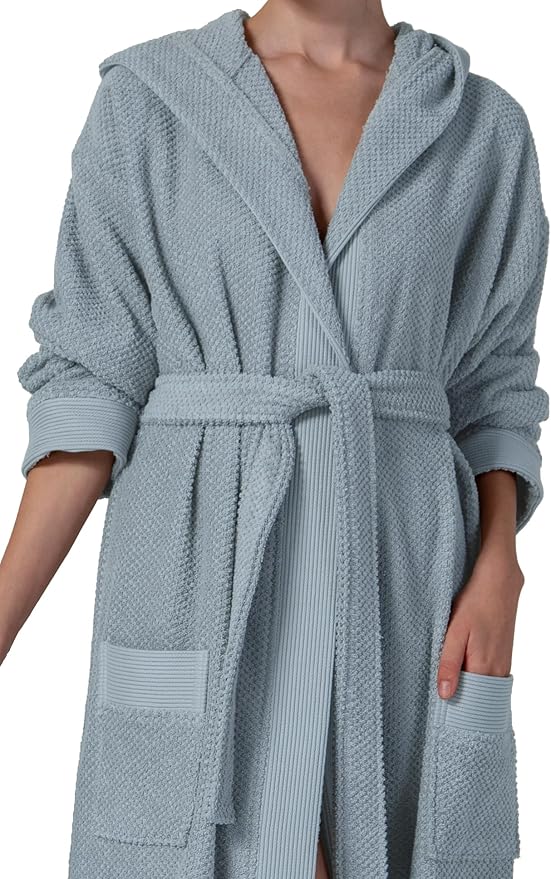 SEYANTE Organic Turkish Cotton Terry Hooded Kimono Bathrobe, Robe for Women