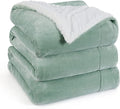 Bedsure GentleSoft Sherpa Fleece Blankets Queen Size for Bed - Thick and Warm Throw for Women and Men, Soft Fuzzy Plush Queen Blanket for Winter, Sage Green, 90x90 Inches
