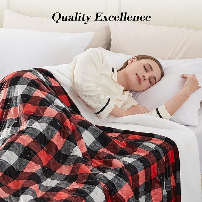 Westinghouse Electric Blanket Queen Size, Soft Flannel to Sherpa Heated Blanket with Dual Control 10 Heating Levels & 1 to 12 Hours Auto-Off, Machine Washable, Fast Heating, 84 * 90 Inch, Red
