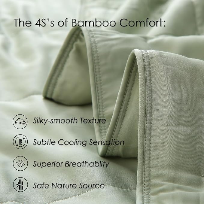 EP Mode Lightweight Quilt Blanket for Summer, Viscose from Bamboo Fabric & Filling, Natural, Breathable & Machine Washable- Sage Green, Twin