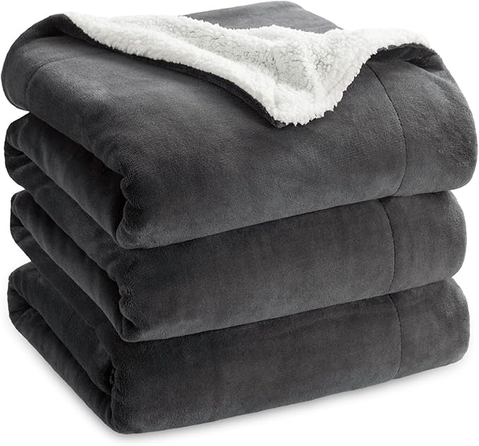 Bedsure GentleSoft Sherpa Fleece Blankets Queen Size for Bed - Thick and Warm Throw for Women and Men, Soft Fuzzy Plush Queen Blanket for Winter, Charcoal, 90x90 Inches