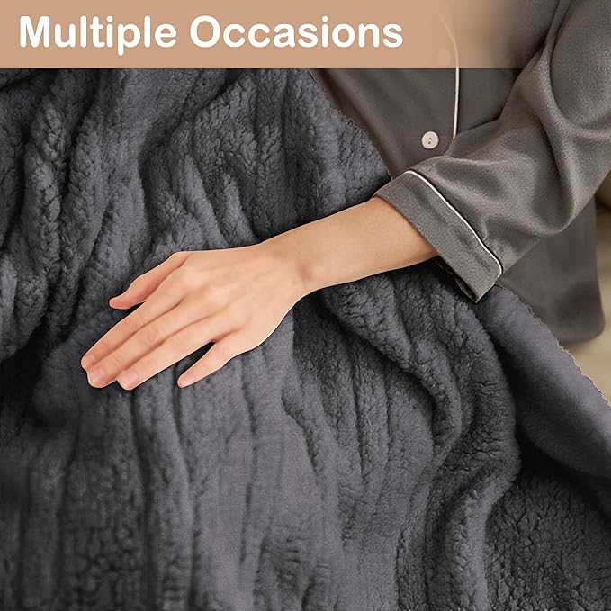 Electric Heated Blanket 6 Heating Settings & 3H Auto Off Throw 50×60 Cozy Double Sided Plush Sherpa Ultra-Soft Warm Thick, Machine Washable, Fast Quick Heating, Home Office Dark Gray