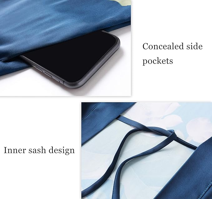 PRODESIGN Kimono Robe for Women - Long Satin Sleepwear Silky Kimono Cover-Up Nightgown Japanese Bathrobe Loungewear Blouse