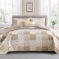 Mybedsoul Beige Boho Quilt Set King Size, 3 Pieces Plaid Floral Bedspread Set Patchwork Reversible Bedding Set Microfiber Bedding Bedspread Coverlet Set for All Season 90"x104"