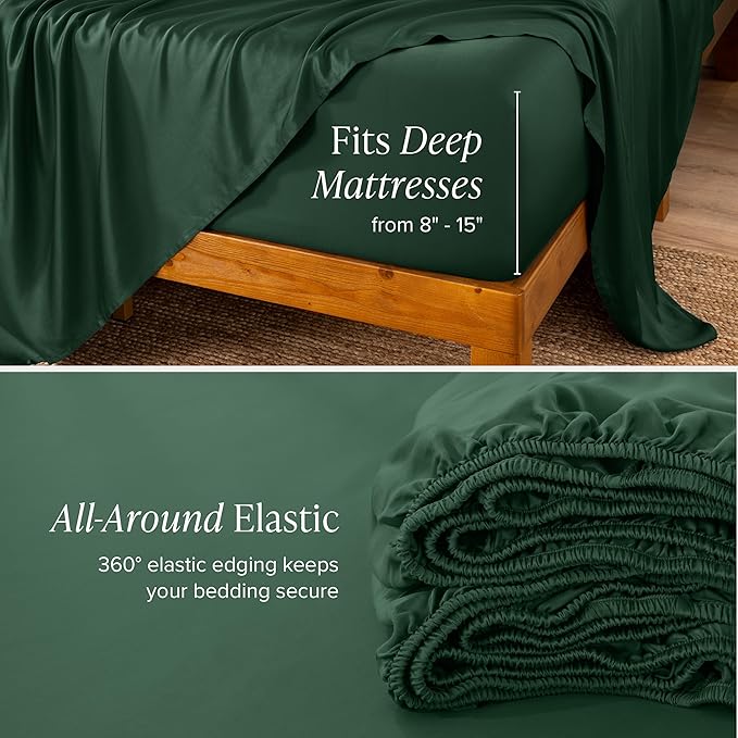 Bare Home 100% Rayon Made from Bamboo King Sheet Set - 4 Piece Bedding Set - Deep Pockets - Breathable - Easy Fit - Bedding Sheets & Pillowcases (King, Forest Green)