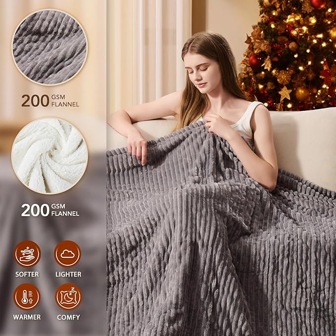 Homemate Electric Heated Blanket Full Size - 72"x84" Heating Blanket Full Size 1/2/4/6/8 Hours Auto-Off 10 Heat Level Over-Heat Protection Soft Flannel Sherpa ETL Certification