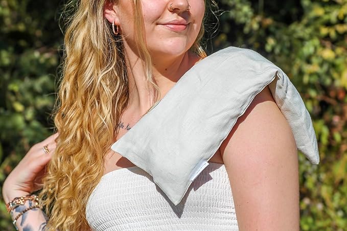 Sacksy Thyme Microwave Heating Pad - 100% Linen Cover, Unscented, Size 18x7, Comforting Heat Pad for Cramps, Back,Neck,Shoulders, Leg Pain, Hot Microwavable Heat Pack, Color: Sand, Made in USA