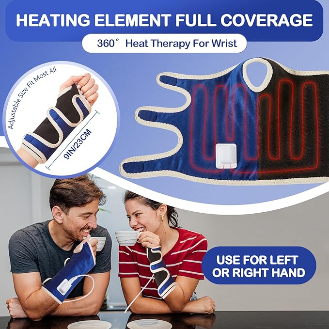 JOBYNA Heating Pad for Wrist Pain, 30S Fast Heat Heated Wrist Wrap, 86-158℉, 10-90Min Auto Shut Off, Suitable for Arthritis, Carpal Tunnel Relief, Sprains Trigger Thumb
