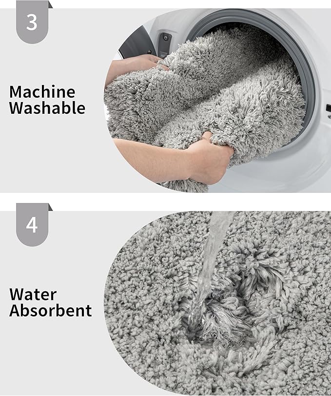 Gray Bathroom Rug 24x48 Non Slip Fluffy Bath Mat for Bathroom Floor Washable Plush Luxury Bath Rug for Tub Soft Shaggy Absorbent Shower Sink Mat