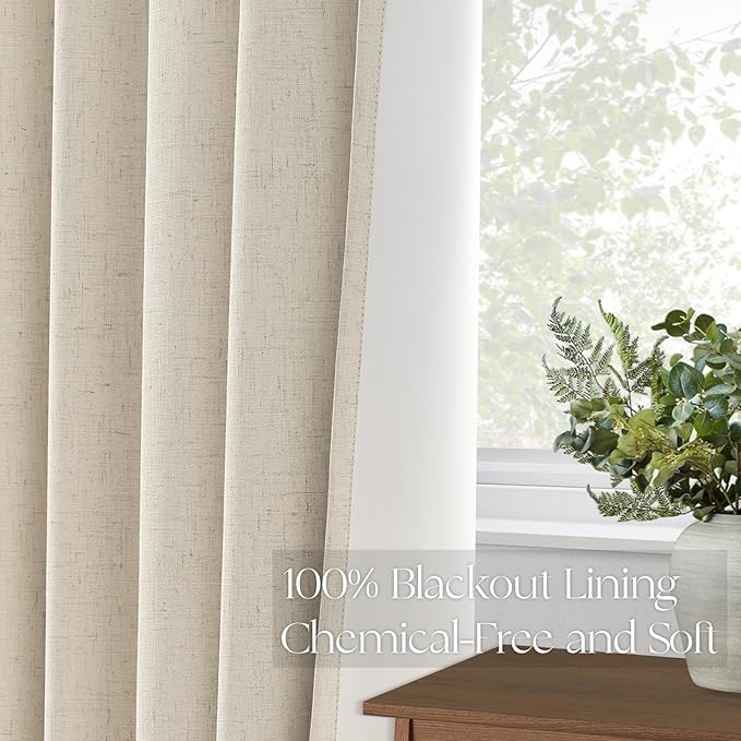 Topfinel 100 Inch Long Tan Black Out Custom Drapery Panels, Burlap Opaque Double Pinch Pleated Window Coverings, Kids Heat Blocking Back Tab Curtains