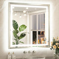 TETOTE Led Bathroom Mirror 36 x 36 with Brushed Bright Nickel Frame Anti-Fog Frontlit & Backlit Vanity Mirror Stepless Dimmable 3 Colors White/Warm/Natural Wall-Mounted