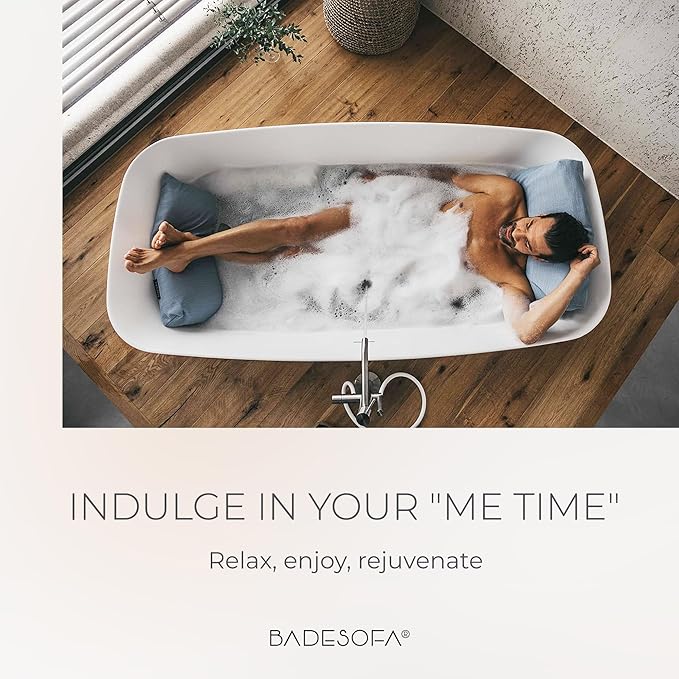 BADESOFA® Luxury Bath Pillows for Tub Full Body Set - 3-Piece Bath Pillow Set with Premium Materials & CleanDry+ - Bathtub Pillows for Head and Neck Support - Tub Pillow for Bathtub in Charcoal
