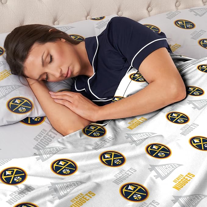 Northwest Officially Licensed Denver Nuggets NBA Queen Size Sheet Set – Soft Team Logo Bedding for Dorms, Bedrooms, Fan Caves & Game Day Style