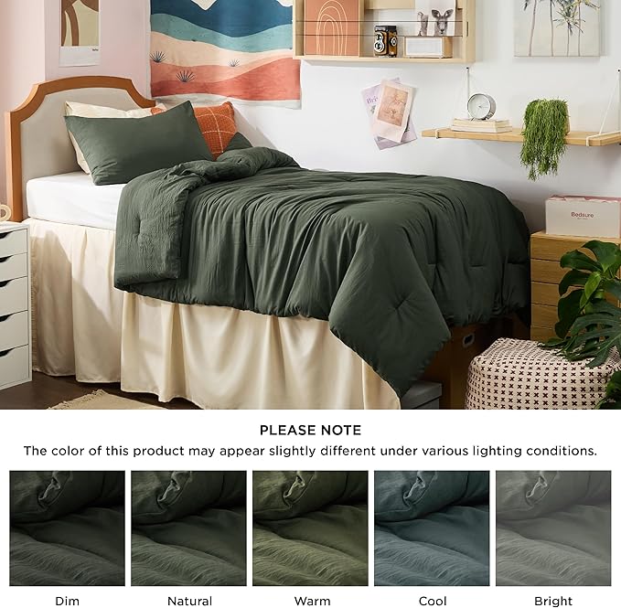 Bedsure Twin/Twin XL Comforter Set, Dark Green Soft Prewashed Bedding for All Seasons, 2 Pieces GentleSoft™ Warm Down Alternative Bed Set, 1 Lightweight Comforter (68"x88") and 1 Pillowcase (20"x26")