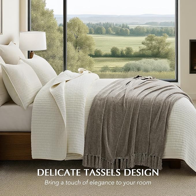 EVERGRACE Soft Chenille Throw Blanket for Couch, Cozy Plush Fuzzy Decorative Chenille Knit Throw Blanket with Tassels, Lightweight Blanket and Throws for Bed Sofa Gift Home Decor, Taupe 60"x80"