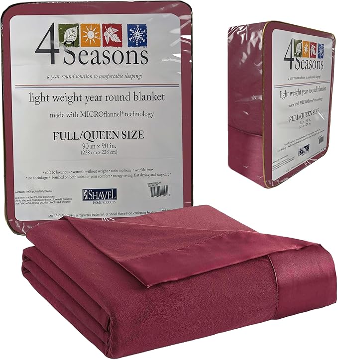 Thermee Micro Flannel Full/Queen Size Blankets, Lightweight All Seasons Cozy Blanket, Throw Blankets for Home and Living Room, Comfy & Soft Blanket for Couch, Machine Wash, No Pilling - Burgundy