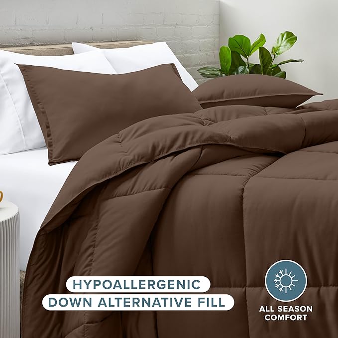 Bare Home Comforter Set - Queen Size - Ultra-Soft - Goose Down Alternative - Premium 1800 Series - All Season Warmth (Queen, Cocoa)