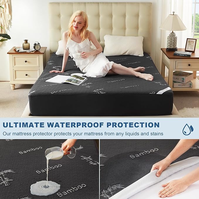 BEDLORE Full Size Waterproof Mattress Protector Viscose Derived from Bamboo, Soft Mattress Cover Fitted with Deep Pocket 6"-15", Breathable & Cooling Noiseless Mattress Pad, Machine Washable(Gray)
