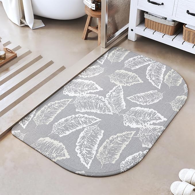 Half Circle Bath Mat,Thin Bathroom Rugs Fit Under Door Quick Dry Non Slip Washable Bathroom Mat with Rubber Backing,Absorbent Woven Half Round Shower Rug