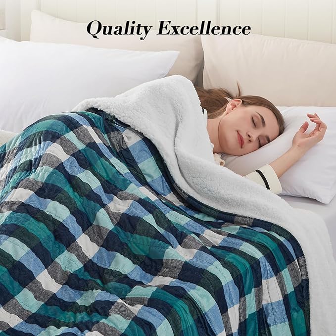 Westinghouse Electric Blanket Queen Size, Soft Flannel to Sherpa Heated Blanket with Dual Control 10 Heating Levels & 1 to 12 Hours Auto-Off, Machine Washable, Fast Heating, 84 * 90 Inch, Green
