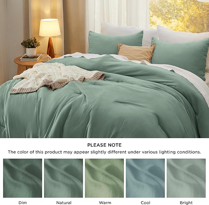 Bedsure King Size Comforter Set, Sage Green Soft Prewashed Bedding for All Seasons, 3 Pieces GentleSoft™ Warm Down Alternative Bed Set, 1 Lightweight Comforter (104"x90") and 2 Pillowcases (20"x36")