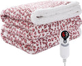 Electric Heated Blanket Full Size 72×84, 10H Auto Off & 6 Heating Settings Fluffy Ultra Soft Warmth Lightweight Cozy Plush Sherpa Machine Washable, Fast Heating, Home Office Leopard Print Pink & White