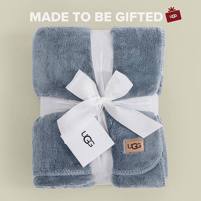 UGG Whitecap Plush Throw Blanket Fleece Lightweight Soft Cozy Throw for Couch or Bed Luxury Home Decor for Living Room Washable Hypoallergenic Blankets for Dorm Decor, 50-inch x 70-inch, Denim Blue