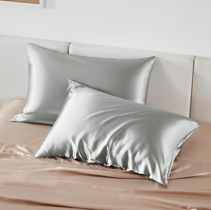 Bedsure Satin Pillowcase with Zipper, Similar to Silk Pillow Cases 2 Pack, Satin King Size Pillow Cases Set of 2, Silky & Soft Pillow Cover for Hair and Skin, Gifts for Women Men, Grey, 20x36 Inches