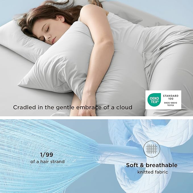 Bedsure Cooling Pillow Cases, Zipper Pillow Cases Queen Size Set of 2, Cool Pillowcases for Hot Sleepers & Night Sweats, Soft & Breathable Cold Pillow Covers for Hair & Skin, Gift, Grey, 20x30 Inches