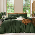 MooMee Bedding Duvet Cover Set 100% Washed Cotton Linen Like Textured Breathable Durable Soft Comfy (Solid Forest Green, Super King 108"x98")