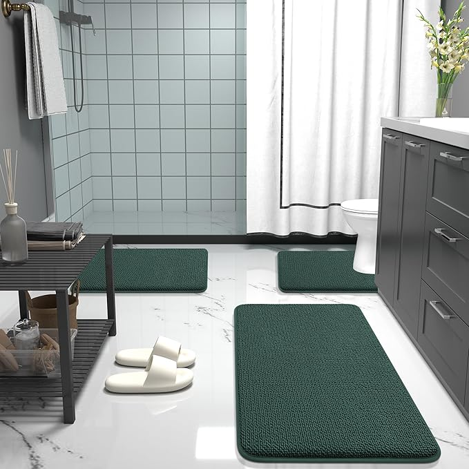 OLANLY Thick Memory Foam Bath Mat Rug 59x24, Extra Soft Absorbent Bathroom Rug, Quick Dry Bath Mats, Non-Slip, Washable Carpet for Bathroom, Tub and Shower, Home Decor Accessories, Blackish Green