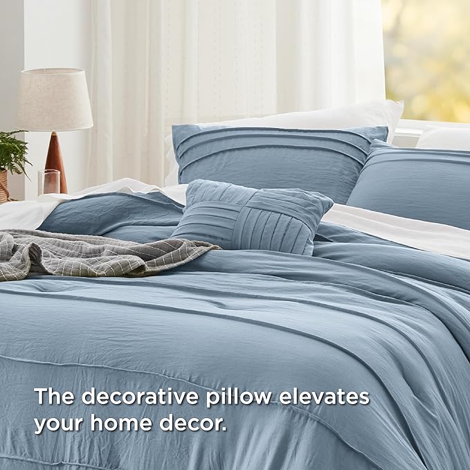 Bedsure King Comforter Set - 4 Pieces Pinch Pleat Bed Set, Light Blue Boho Bedding for All Season, 1 Soft Comforter, 2 Pillowcases, 1 Decorative Pillow