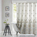 Extra Long Fabric Shower Curtain, Ivory Taupe Blue Moroccan Paisley Pattern Shower Curtains for Bathroom, 72" W x 84" H