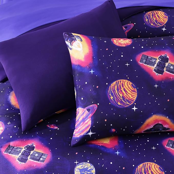 Full Size Comforter Set for Boys-7 Pieces Space Rocket Full Bedding Sets for Kids, Ultra Soft Bed in A Bag with Sheets