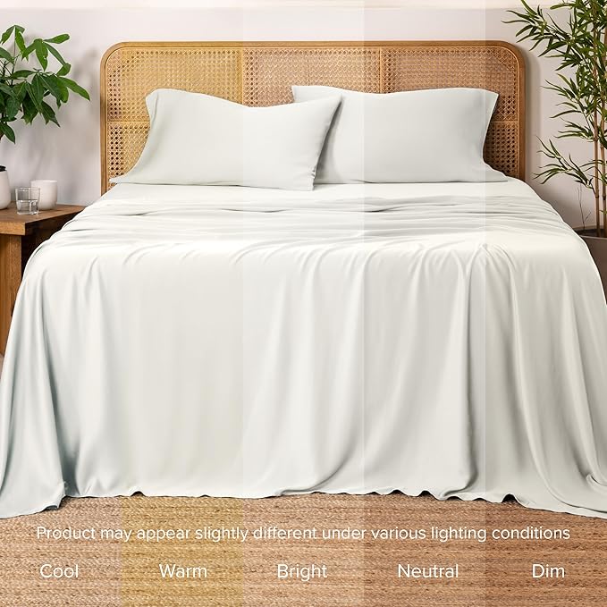 Bare Home 100% Rayon Made from Bamboo Queen Sheet Set - 4 Piece Bedding Set - Deep Pockets - Breathable - Easy Fit - Bedding Sheets & Pillowcases (Queen, Cream)