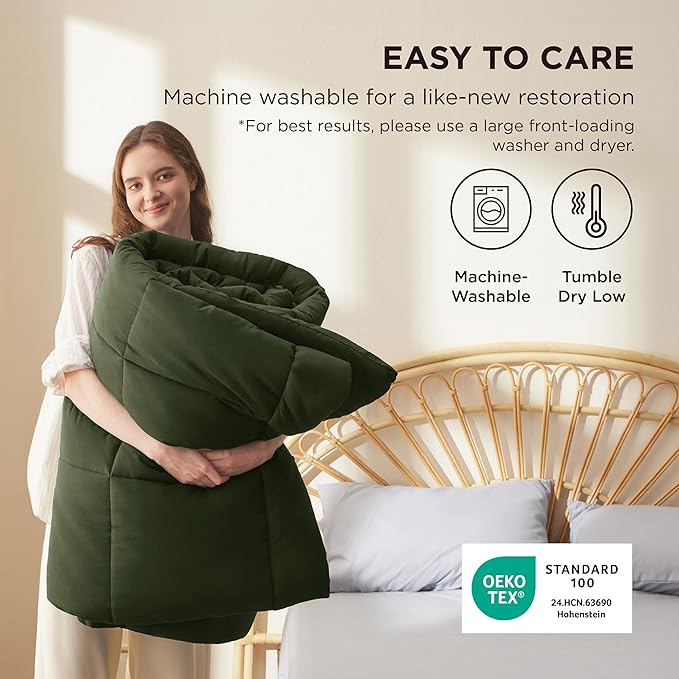 Bedsure Comforter Duvet Insert - Quilted Comforters Full Size, All Season Duvet, GentleSoft Down Alternative Bedding, with 8 Tabs, Gifts for Women/Men, Olive Green, Full 86 x 82 Inches