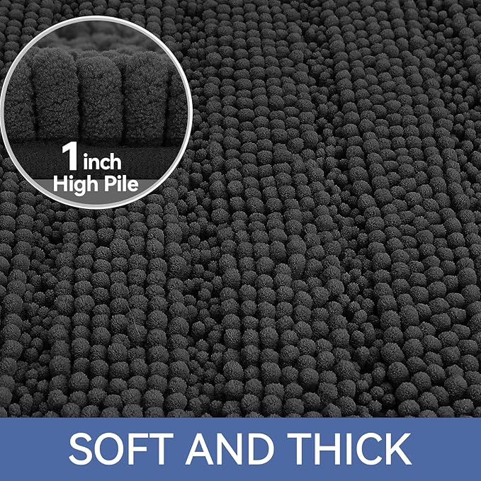Bcoimo 48"×24" Chenille Bath Mat – Non-Slip with Backing Bath Rug Ultra-Absorbent and Machine Washable Bathroom Mat Quick-Dry Design. Ideal for Bathroom and Tub Areas