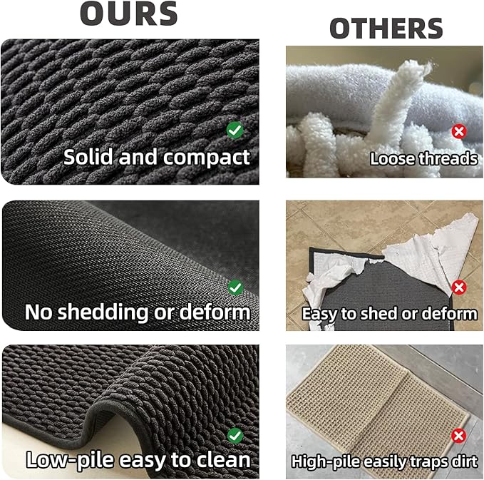 Black Large Bathroom Rugs Non Slip Washable Bath Rugs Super Absorbent Bathroom Rug Thin Quick Dry Low Pile Bath Mats, Black 36''x60''