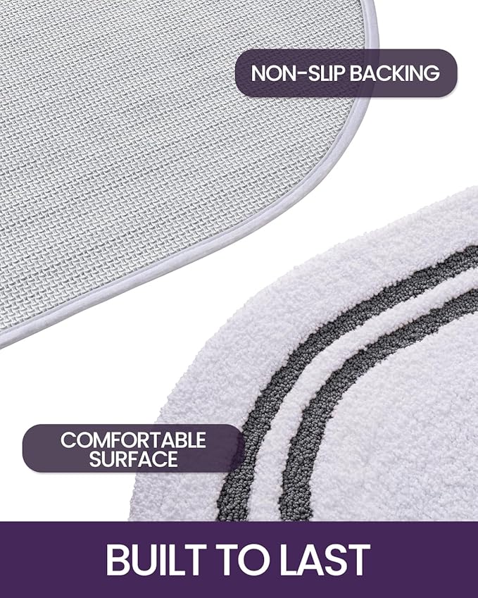 DEXI Oval Bath Mats for Bathroom, 24x43 Absorbent Bath Mat, Washable Microfiber Bathroom Rug with Non Slip Backing for Shower Floor, Dark Grey