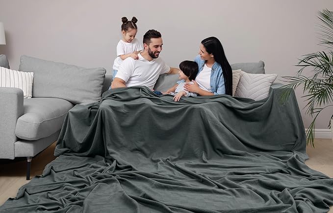 Utopia Bedding Smoke Gray 100% Cotton Blanket [Big Size - 120x120 Inch] 350GSM Lightweight, Soft and Breathable Thermal Blanket for All Seasons