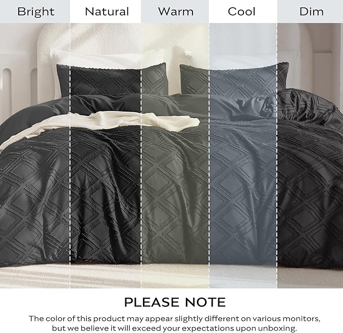 JELLYMONI Duvet Cover Twin Size Black - 3PCS Boho Duvet Cover Set Plaid Polyester Tufted Bohemian Jacquard Knit Textured Comforter Cover 68×90in Rhombic Geometric Pattern Corner Ties & Zipper
