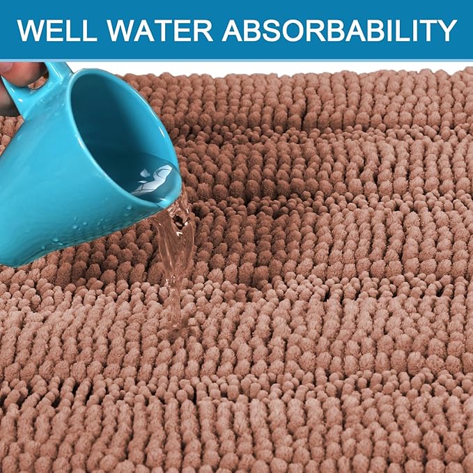 H.VERSAILTEX 2 Piece Set Bathroom Rugs Bath Mats Sets Super Absorbent Chenille Striped Bath Mats Non Skid Machine Wash Dry Rugs for Bathroom Floor (Muted Clay, 47 x 17 Plus 17 x 24 - Inches)